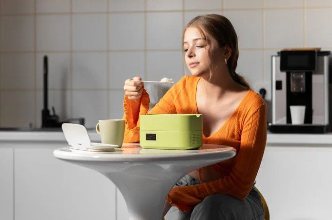 温めも冷やしもできる、バッテリー内蔵の持ち運び弁当箱 LunchOn (ランチオン)